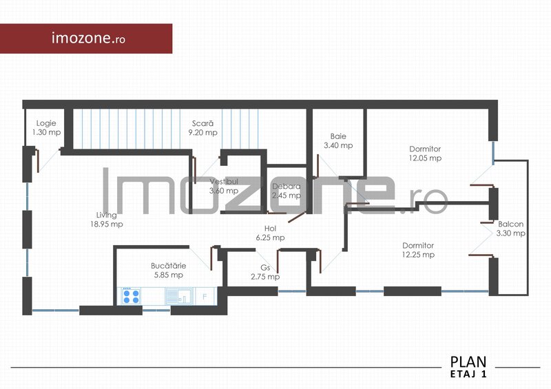 Apartament 3 camere, 2 bai, 2 balc., bloc nou, finisat la cheie, centrala termica